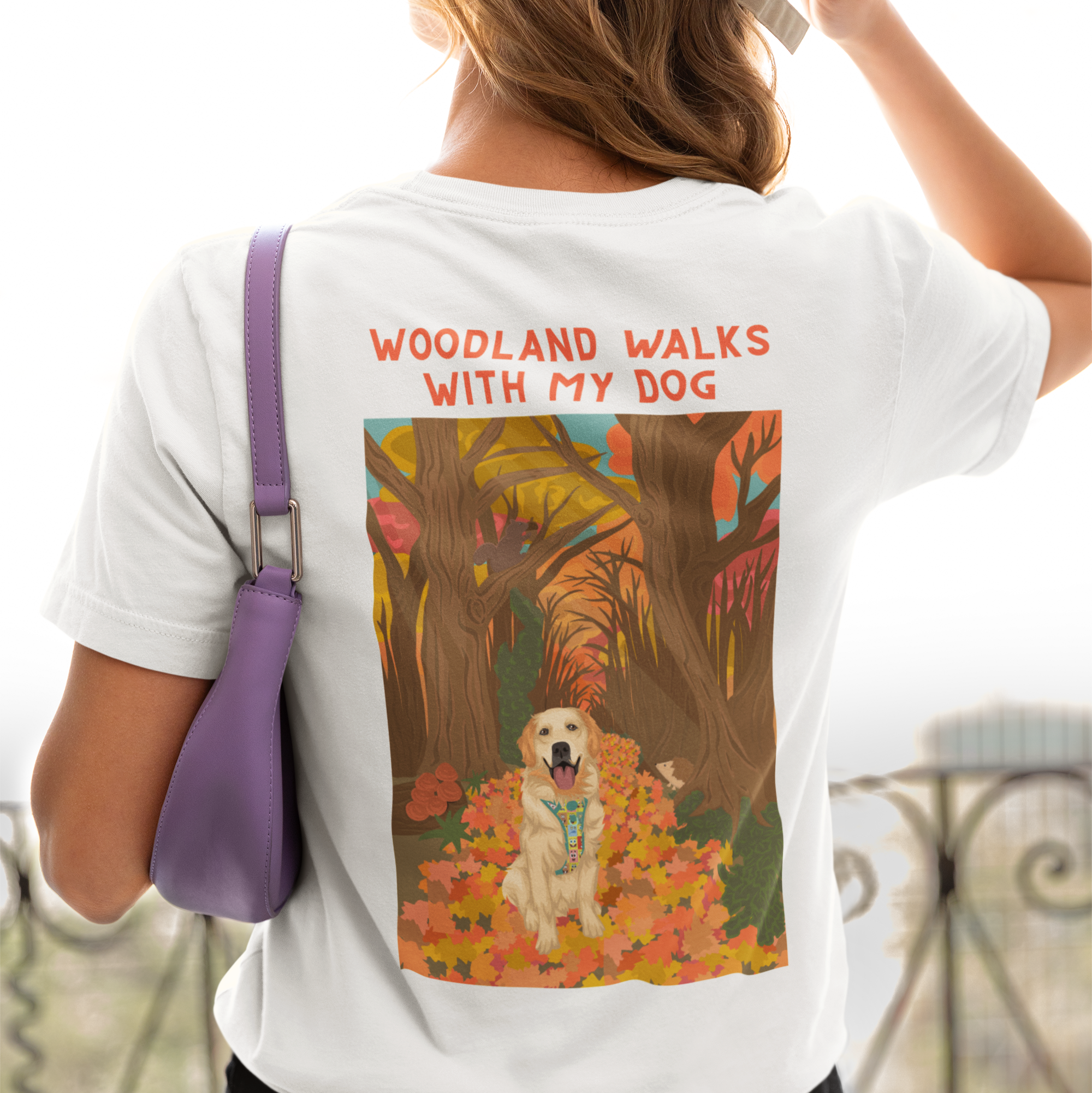 Personalization Printed Pet Portrait Autumn Walks Organic Sweatshirt,T-shirt