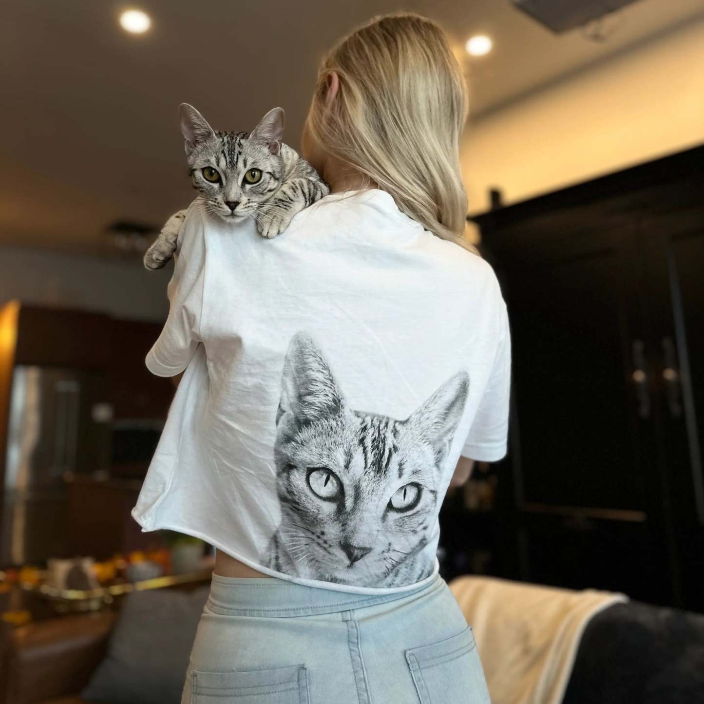Pet-In-Pocket Cropped Tee - Pocket & Back Graphic