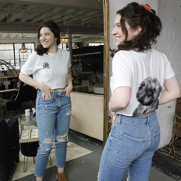 Pet-In-Pocket Cropped Tee - Pocket & Back Graphic