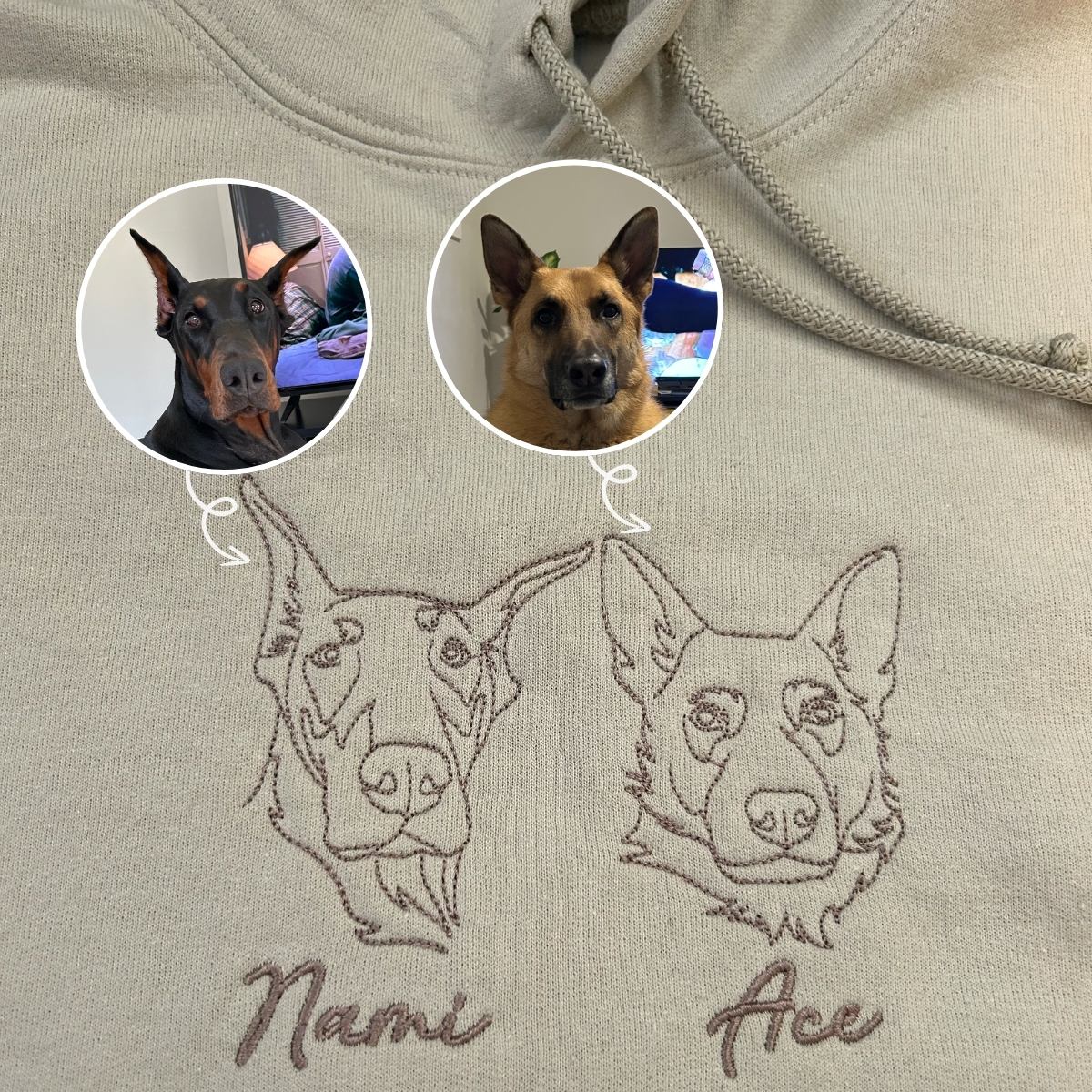 Custom Pet Portrait Embroidered Hoodie Using Pet Photo
