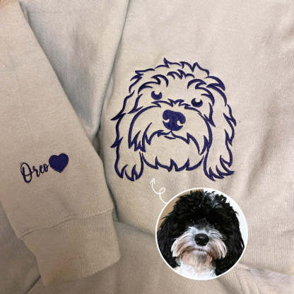 Custom Pet Portrait Embroidered Sweatshirt, Hoodie with Artistic Outline
