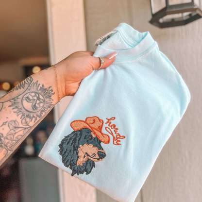 Personalized Custom Pet Portrait with Cute Hat Embroidered T-Shirt, Sweatshirt, Hoodie