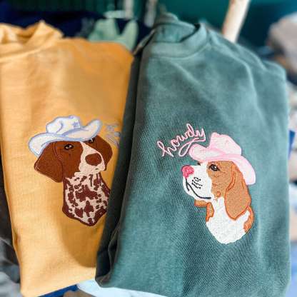 Personalized Custom Pet Portrait with Cute Hat Embroidered T-Shirt, Sweatshirt, Hoodie