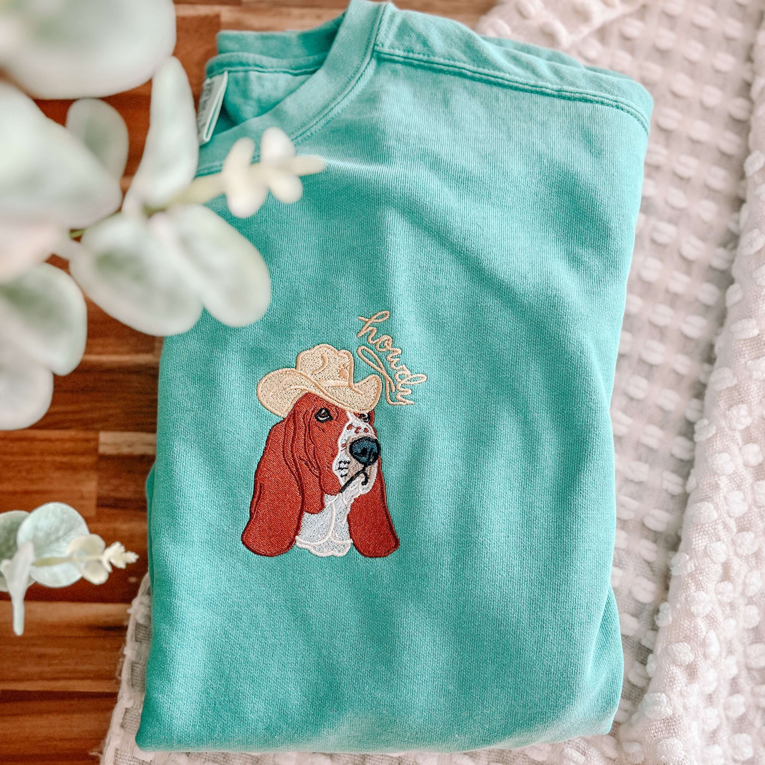 Personalized Custom Pet Portrait with Cute Hat Embroidered T-Shirt, Sweatshirt, Hoodie