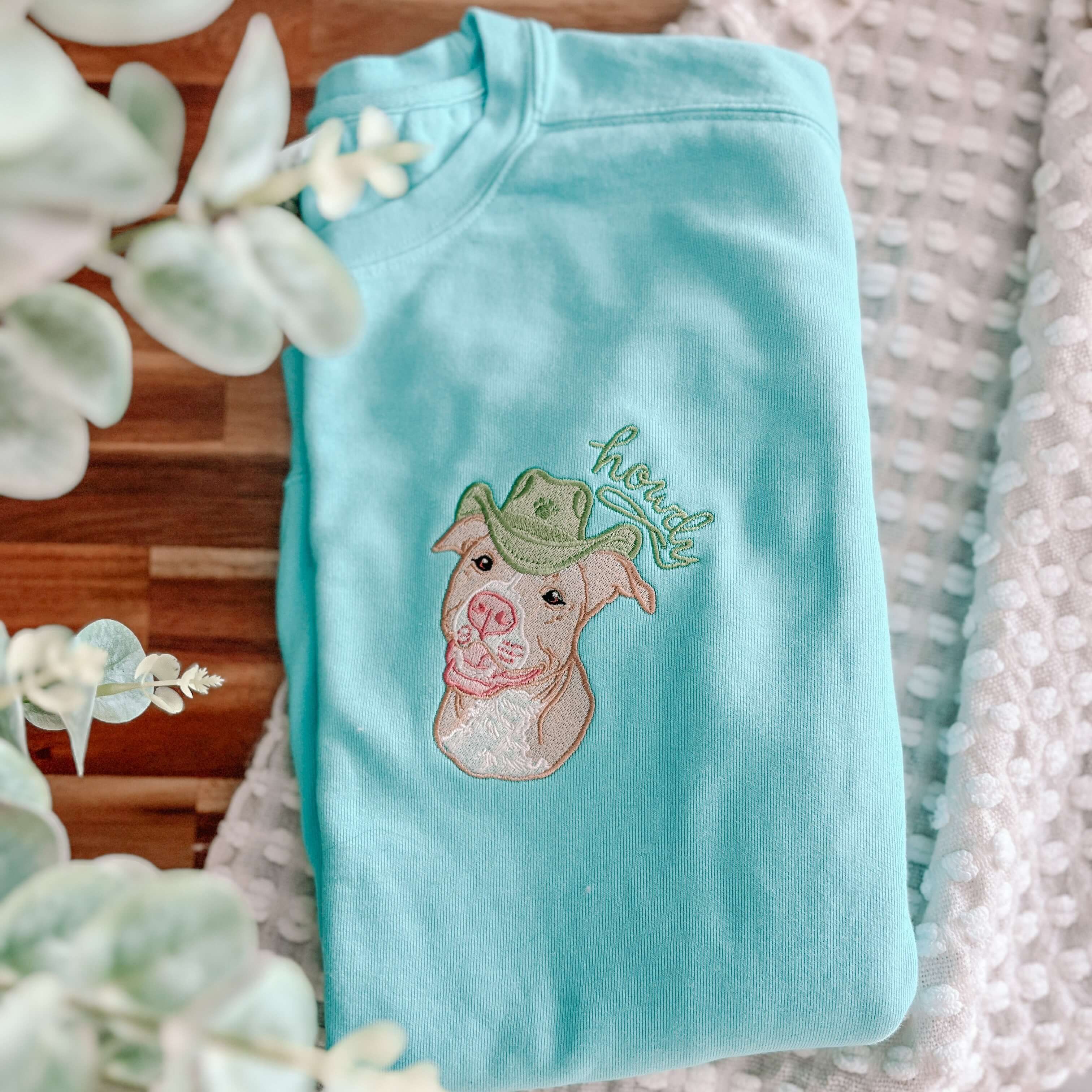 Personalized Custom Pet Portrait with Cute Hat Embroidered T-Shirt, Sweatshirt, Hoodie