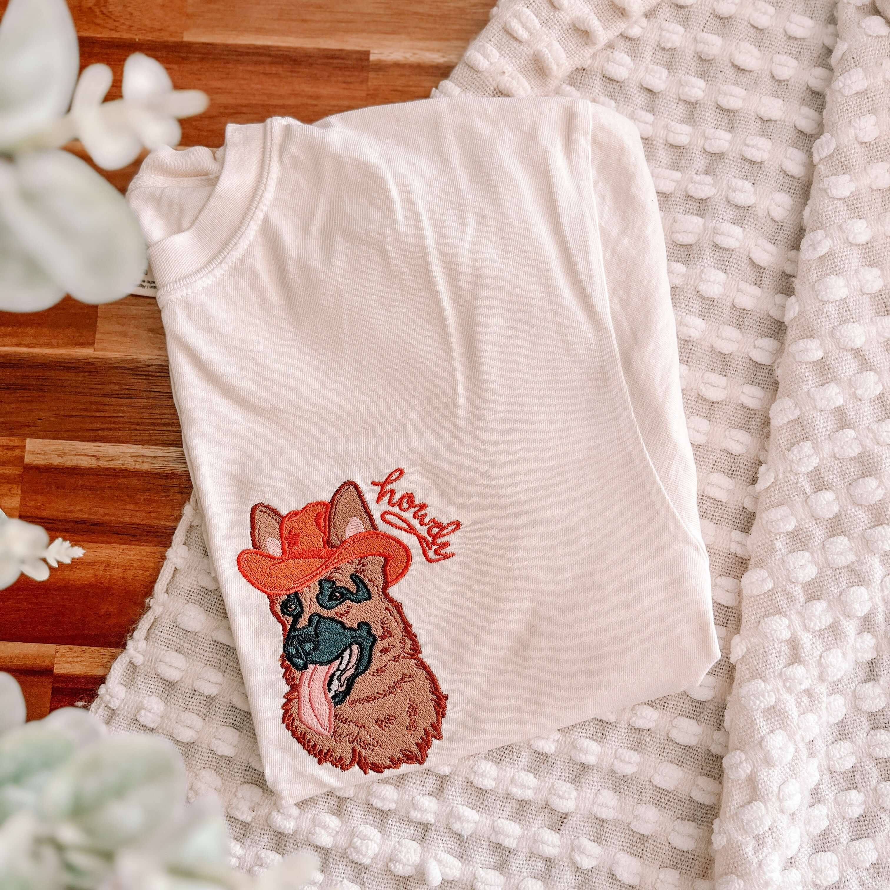 Personalized Custom Pet Portrait with Cute Hat Embroidered T-Shirt, Sweatshirt, Hoodie