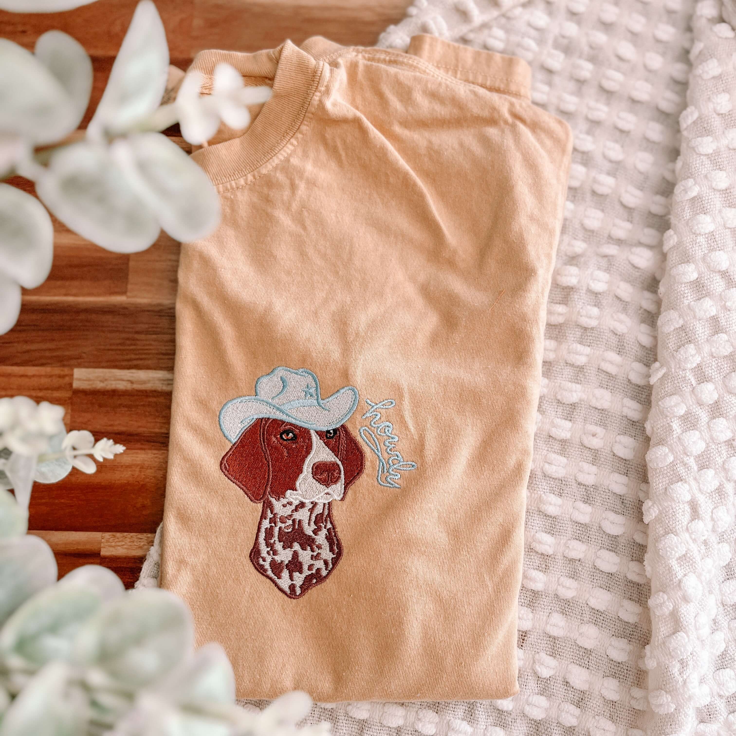 Personalized Custom Pet Portrait with Cute Hat Embroidered T-Shirt, Sweatshirt, Hoodie