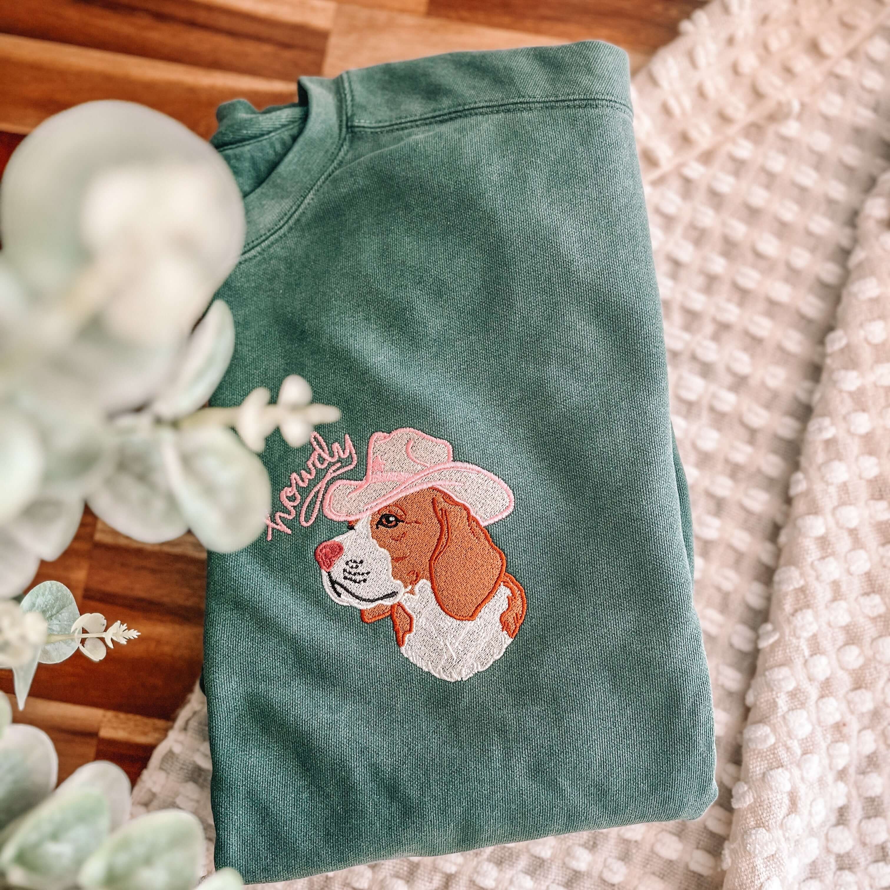 Personalized Custom Pet Portrait with Cute Hat Embroidered T-Shirt, Sweatshirt, Hoodie