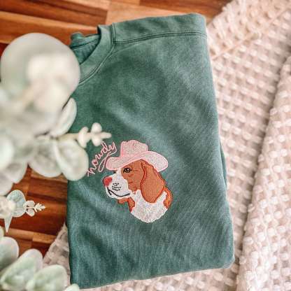 Personalized Custom Pet Portrait with Cute Hat Embroidered T-Shirt, Sweatshirt, Hoodie