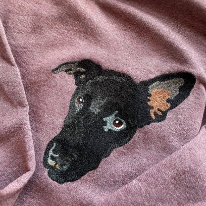Handmade Handcranked Chainstitch Embroidered Custom Pet Portrait Sweatshirt