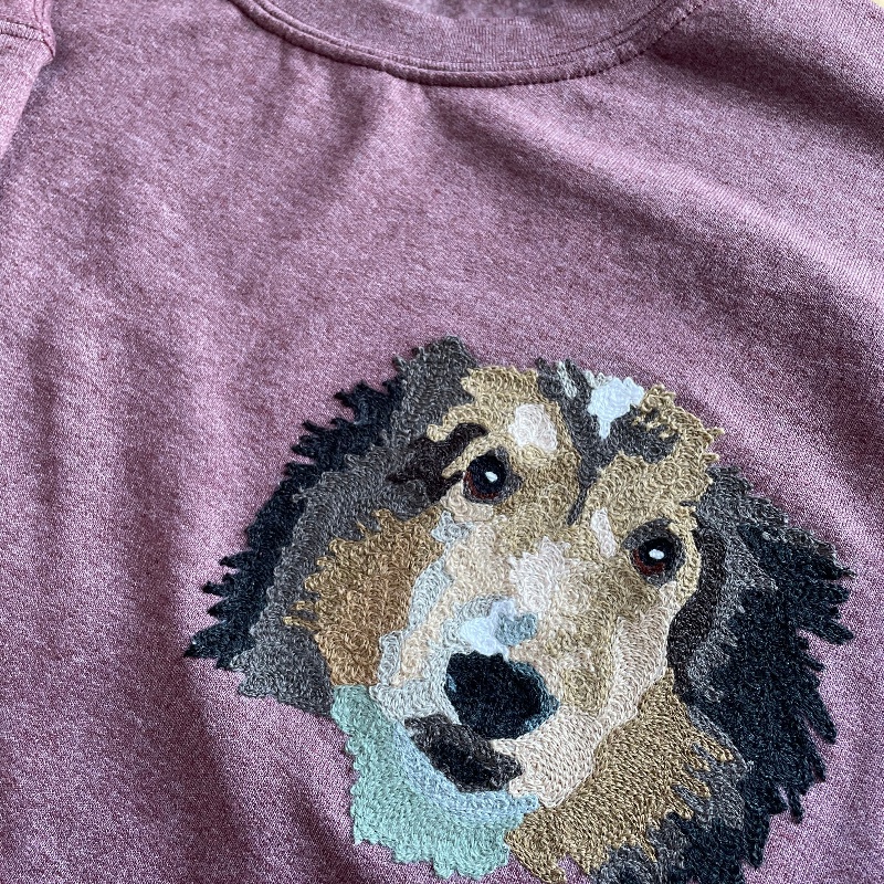 Handmade Handcranked Chainstitch Embroidered Custom Pet Portrait Sweatshirt