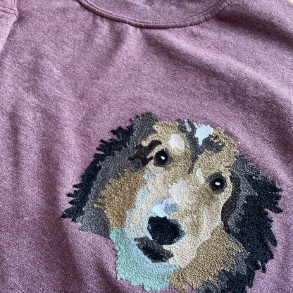 Handmade Handcranked Chainstitch Embroidered Custom Pet Portrait Sweatshirt