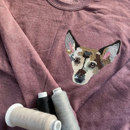 Handmade Handcranked Chainstitch Embroidered Custom Pet Portrait Sweatshirt