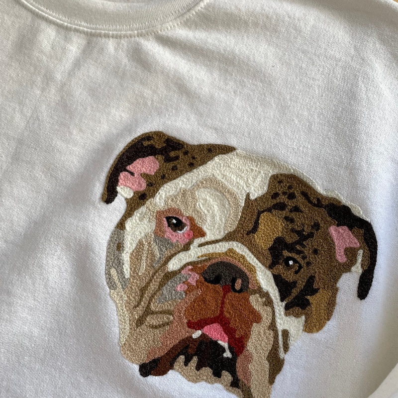 Handmade Handcranked Chainstitch Embroidered Custom Pet Portrait Sweatshirt