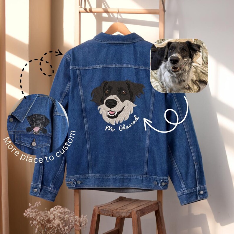 Custom Pet Memorial Embroidered Denim Jacket, Pet Lover Gift, Dog Mom Gift