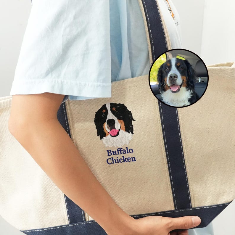 Customized Pet Face Embroidered Women's Canvas Handbag, Christmas Gift For Mom