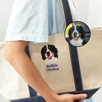 Customized Pet Face Embroidered Women's Canvas Handbag, Christmas Gift For Mom