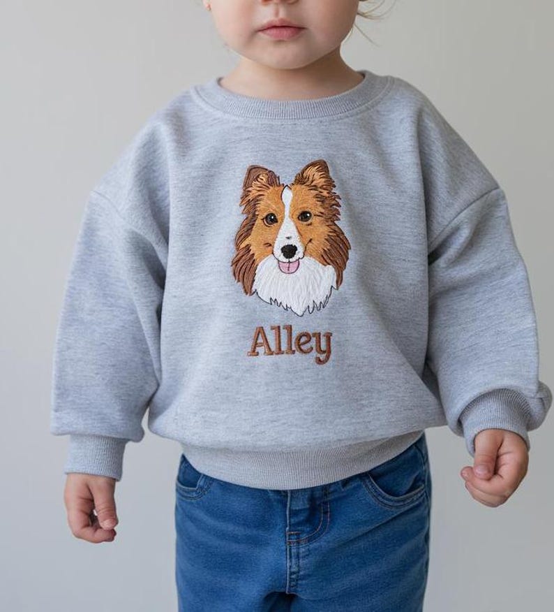 Embroidered Pet Name And Face Kids Sweatshirt, Birthday Gift For Kids