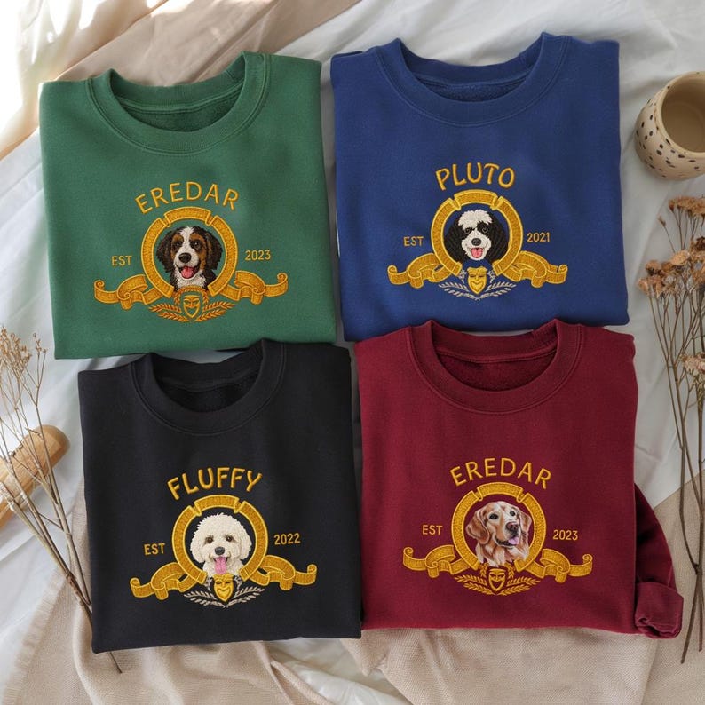 Custom Embroidered Pet Photo And Name Sweatshirts, Perfect Gifts For Dog Moms And Dads