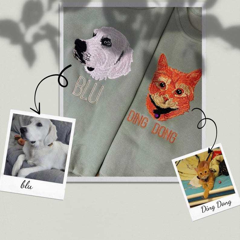 Embroidered Pet Name And Face Kids Sweatshirt, Birthday Gift For Kids