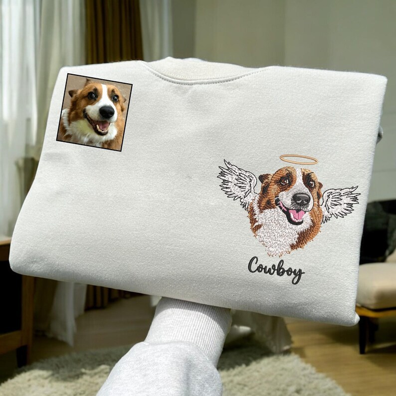 Customized Missing Dog Portrait Embroidered Memorial Sweatshirt, A Gift For Pet Lovers