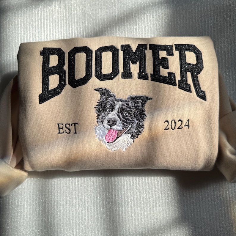 Custom Pet Face And Pet Name Embroidered Sweatshirt Gilter, Pet Sweatshirt, Christmas