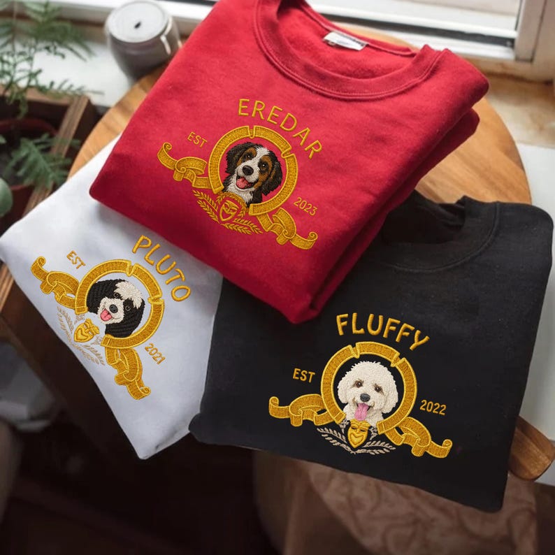 Custom Embroidered Pet Photo And Name Sweatshirts, Perfect Gifts For Dog Moms And Dads