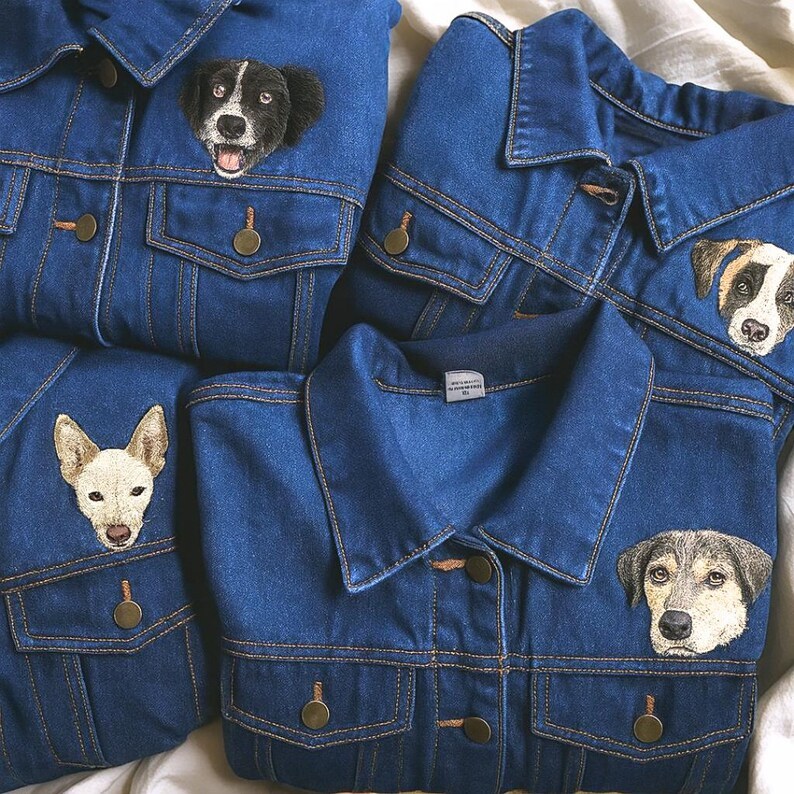 Custom Pet Memorial Embroidered Denim Jacket, Pet Lover Gift, Dog Mom Gift
