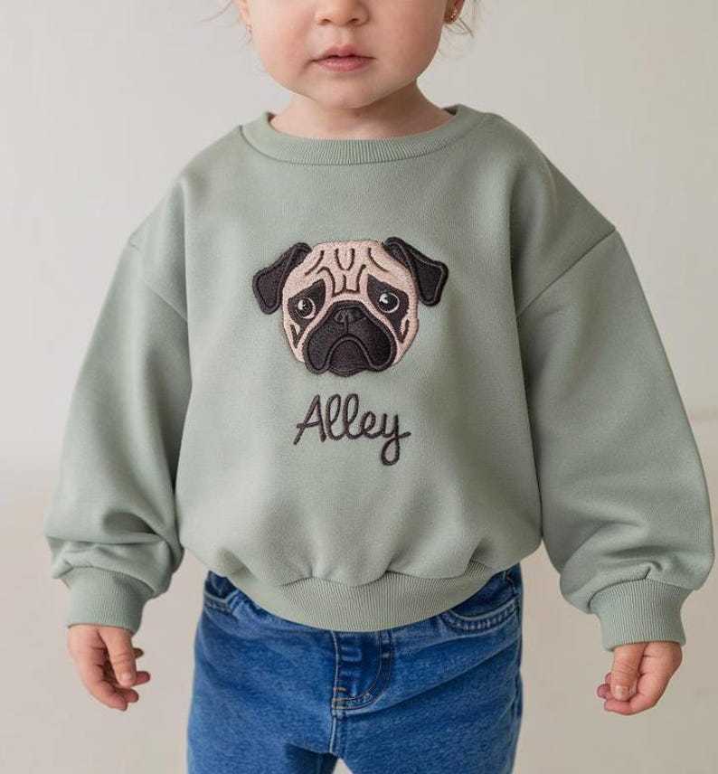 Embroidered Pet Name And Face Kids Sweatshirt, Birthday Gift For Kids