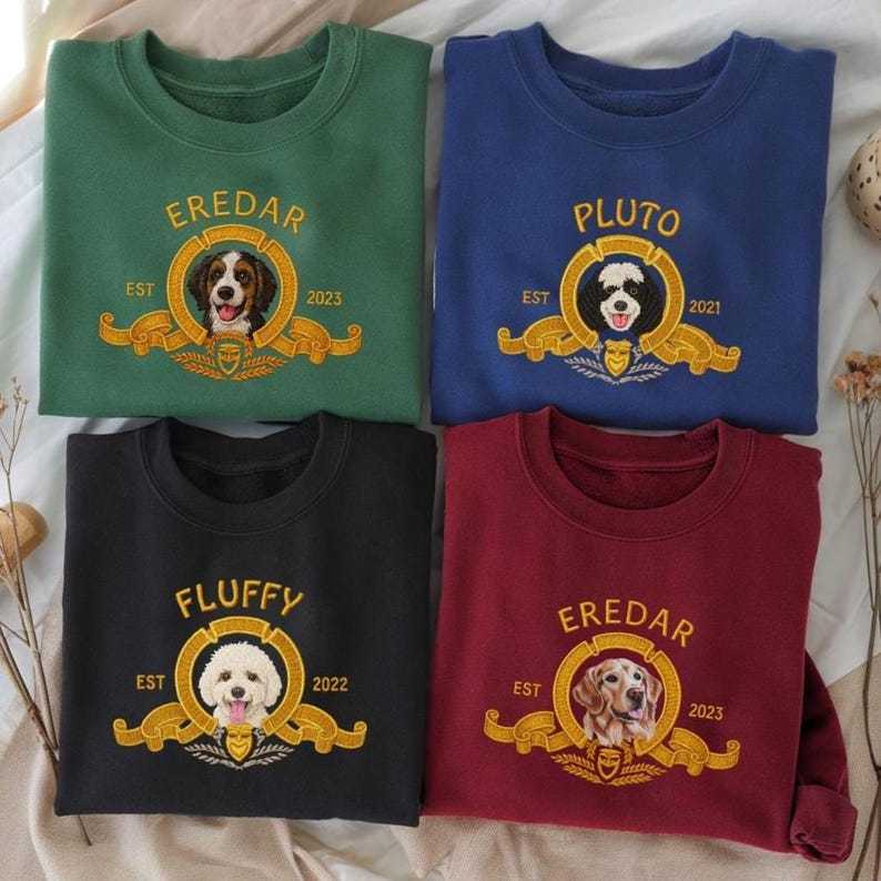 Custom Embroidered Pet Photo And Name Sweatshirts, Perfect Gifts For Dog Moms And Dads