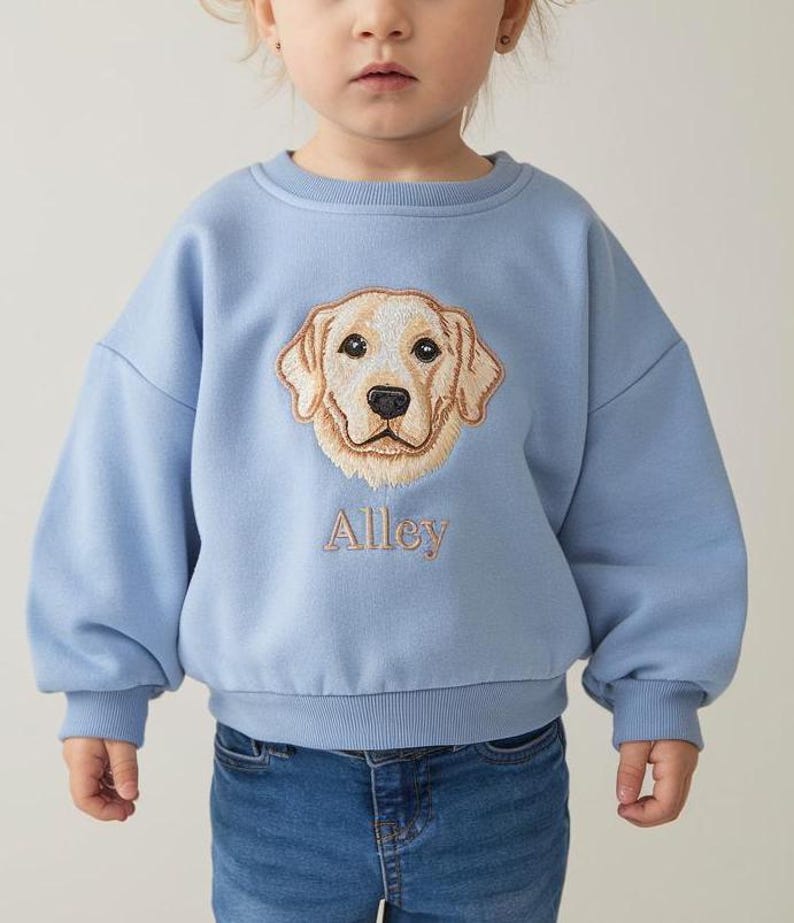 Embroidered Pet Name And Face Kids Sweatshirt, Birthday Gift For Kids