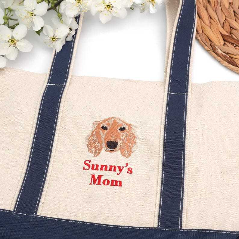 Customized Pet Face Embroidered Women's Canvas Handbag, Christmas Gift For Mom