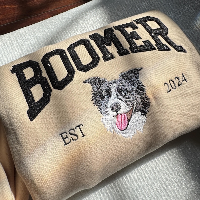 Custom Pet Face And Pet Name Embroidered Sweatshirt Gilter, Pet Sweatshirt, Christmas