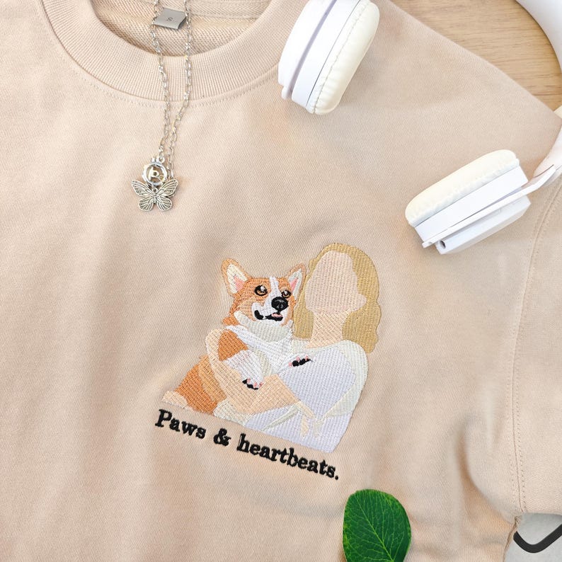 Custom Photo Embroidered Pet And Owner Portrait Sweatshirt,Gifts For Dog Owners