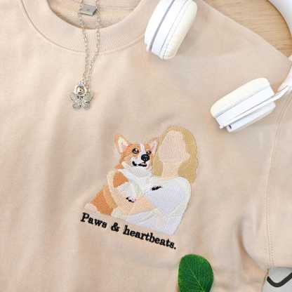 Custom Photo Embroidered Pet And Owner Portrait Sweatshirt,Gifts For Dog Owners