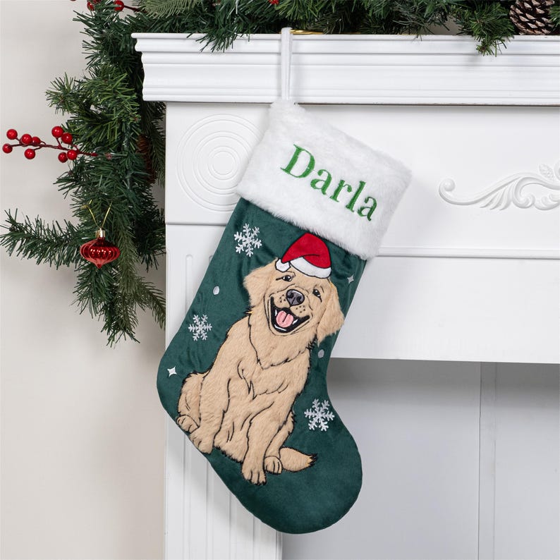 Personalized Velvet Pet Christmas Stockings with Embroidered Name – Family Holiday Decoration