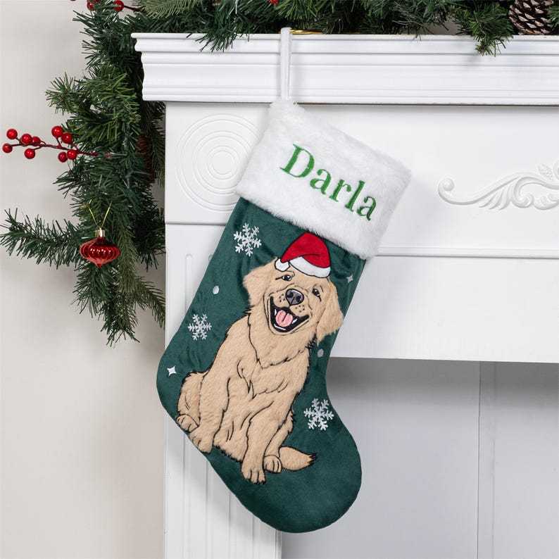 Personalized Velvet Pet Christmas Stockings with Embroidered Name – Family Holiday Decoration