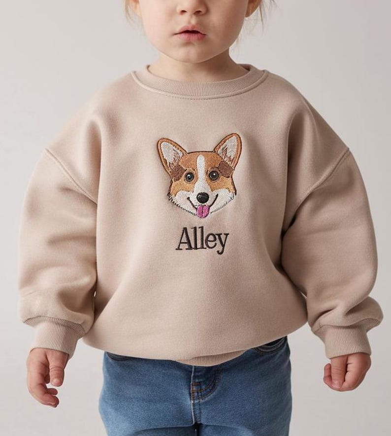 Embroidered Pet Name And Face Kids Sweatshirt, Birthday Gift For Kids