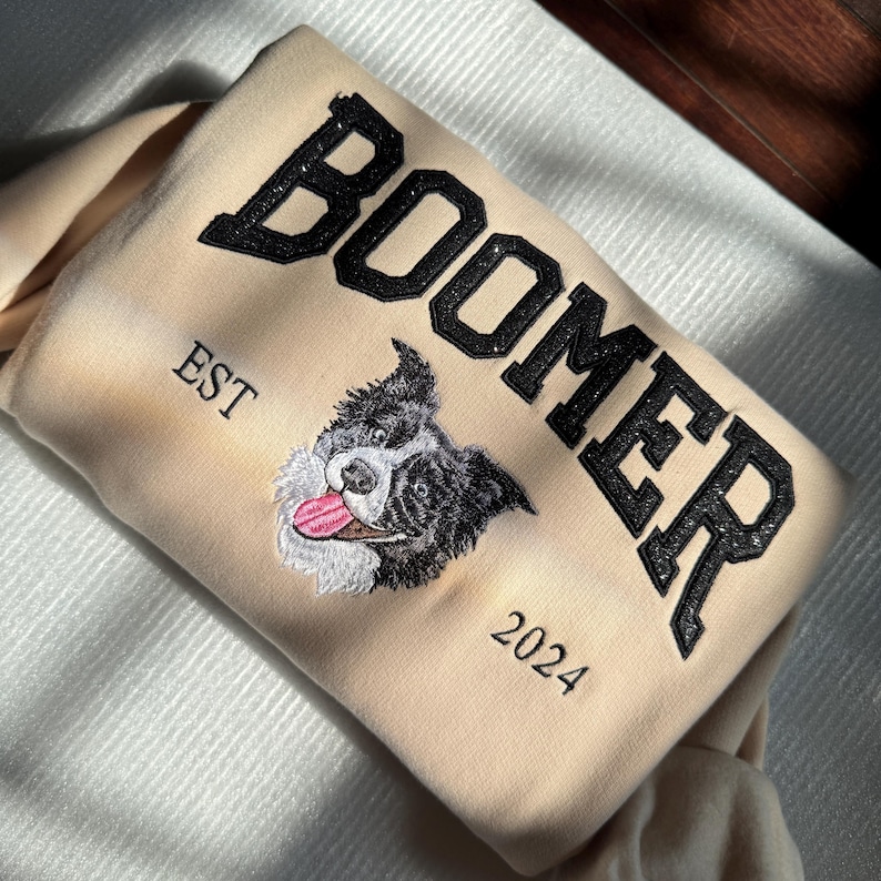 Custom Pet Face And Pet Name Embroidered Sweatshirt Gilter, Pet Sweatshirt, Christmas