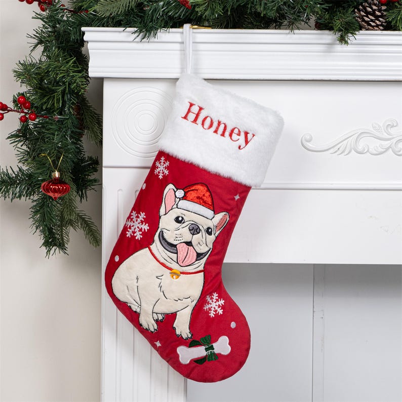 Personalized Velvet Pet Christmas Stockings with Embroidered Name – Family Holiday Decoration