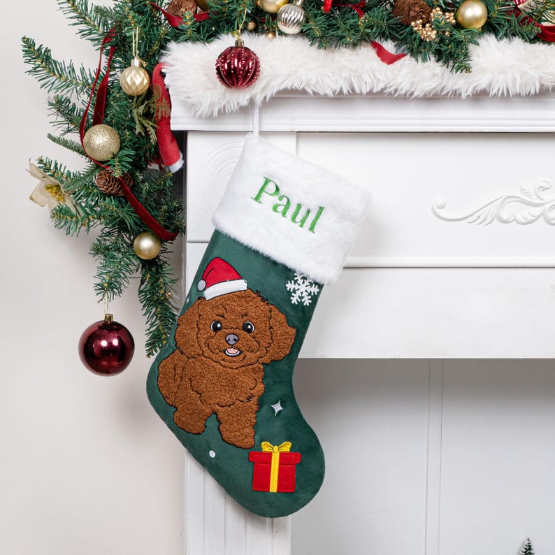 Personalized Velvet Pet Christmas Stockings with Embroidered Name – Family Holiday Decoration