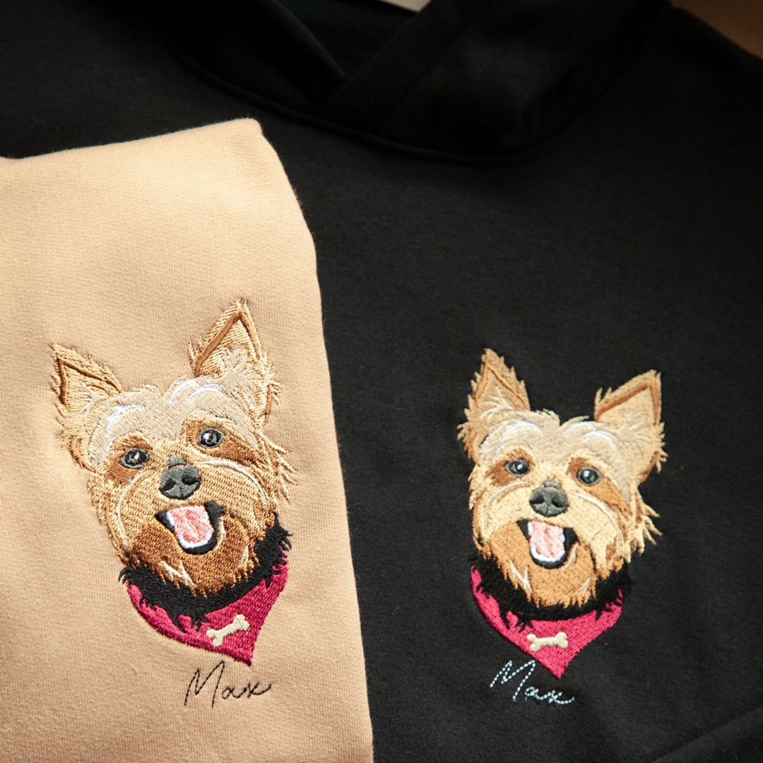 Custom Pet Color Embroidered Sweatshirt T-Shirt - Multiple Pet Portraits Available