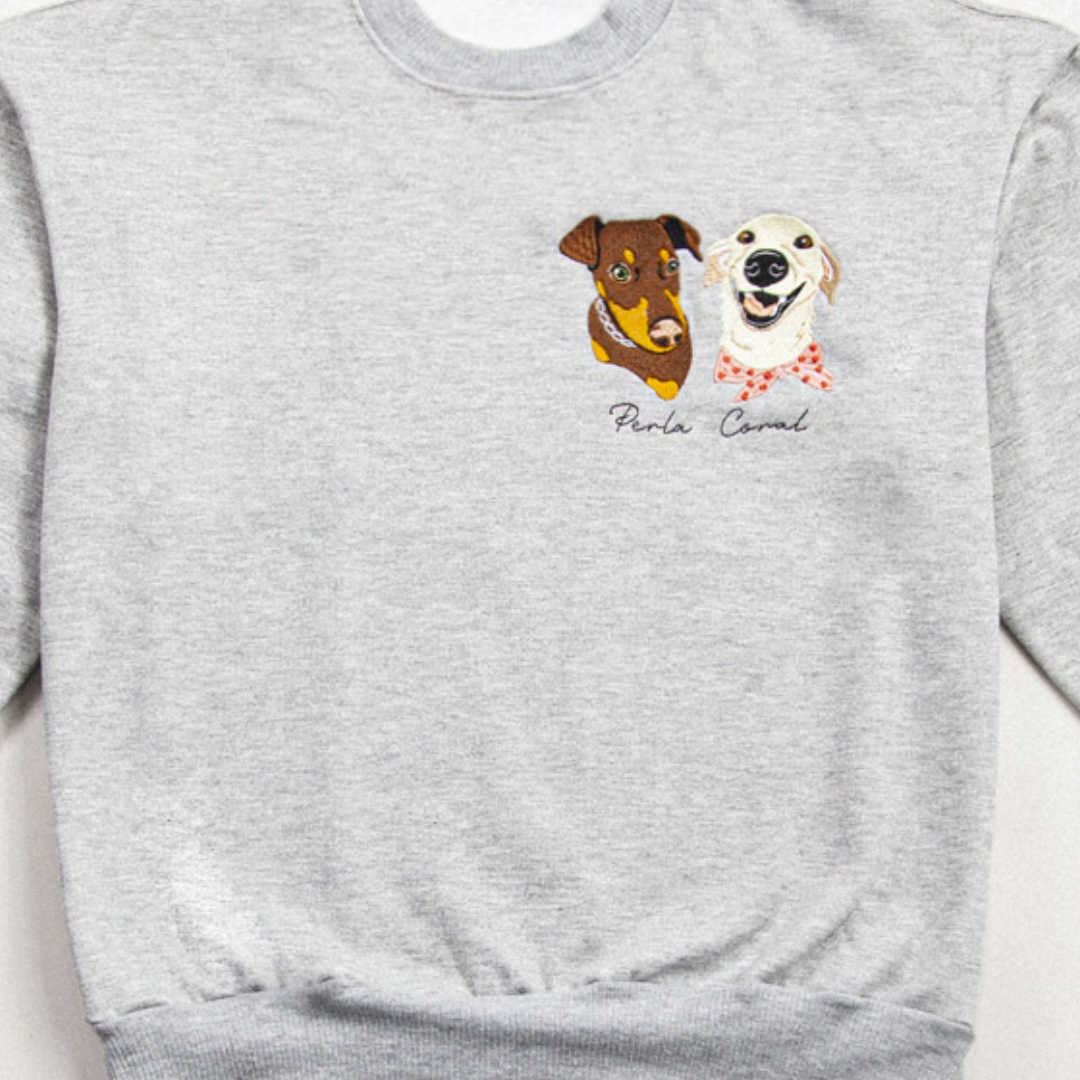 Custom Pet Color Embroidered Sweatshirt T-Shirt - Multiple Pet Portraits Available