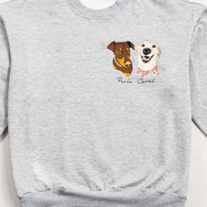 Custom Pet Color Embroidered Sweatshirt T-Shirt - Multiple Pet Portraits Available