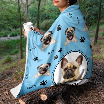 Personalized Picture Blanket with Bones And Footprints Pattern Cute Present for Pet Lover
