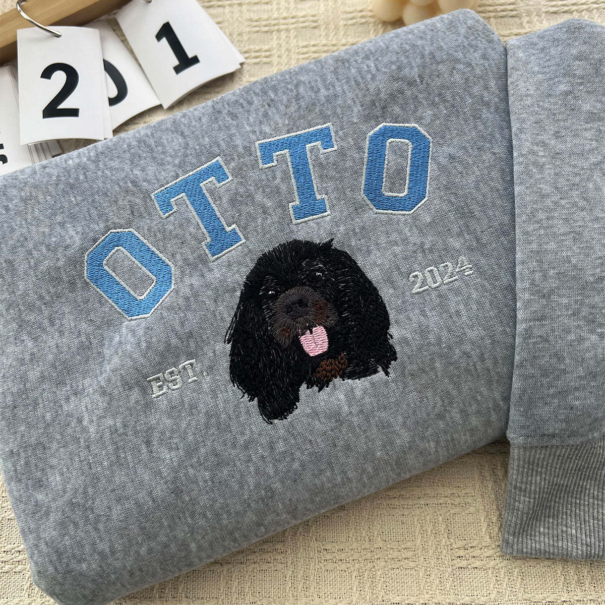 Custom Pet Portrait Cozy Pet Lover's Embroidered Pullover Embroidered Pet Memory Sweatshirt