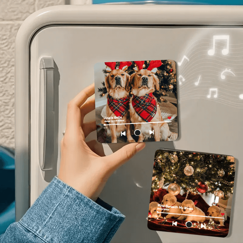 🎄🐾Turn Up the Cheer with Your Pet’s Smile – Custom Pet Photo Music Fridge Magnet – Perfect Christmas Gift for Pet Lovers