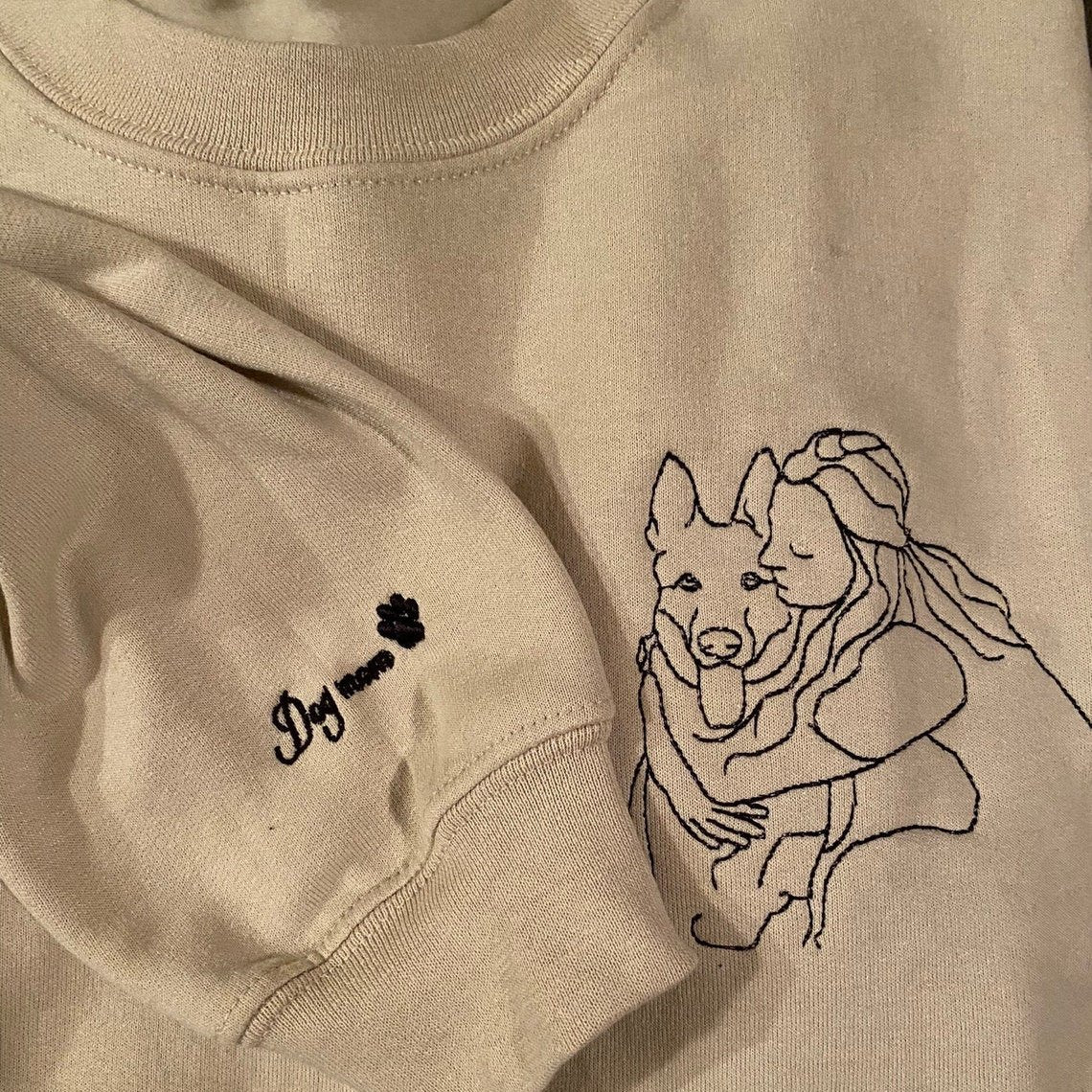 Personalized Embroidered Pet Portrait Sweatshirt for Pet Lovers