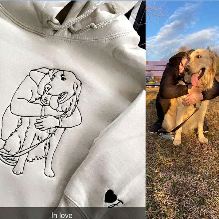 Custom Pet Portrait Embroidered Hoodie Using Pet Photo