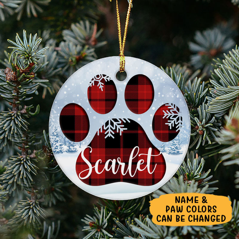 Personalized Name Paw Snow Christmas Ornaments Custom Gift for Pet Lovers